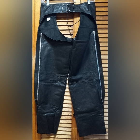 NWT River Road Men's Black Leather Motorcycle Chaps Size XL - Picture 4 of 16